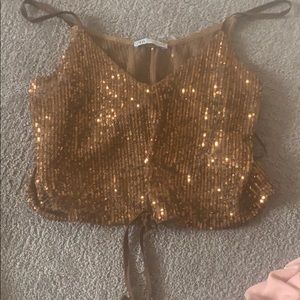 ROSE GOLD CROP TANK W DRAW STRINGS...Zara